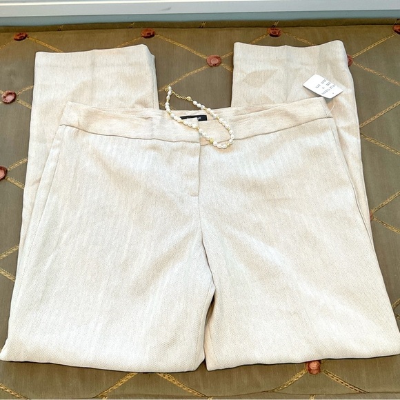 Larry Levine Pants Wide Leg High Rise Herringbone Cream Tan Plus NWT (18) - Picture 1 of 7